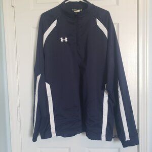 Under Armour Jacket Mens XL Blue 1/4 Zip Pullover Running Windbreaker Lined Logo